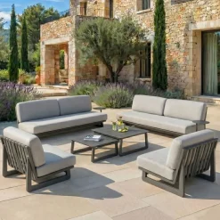 Set da giardino in alluminio 8 posti 6 pezzi Long Beach Grigio antracite e grigio chiaro