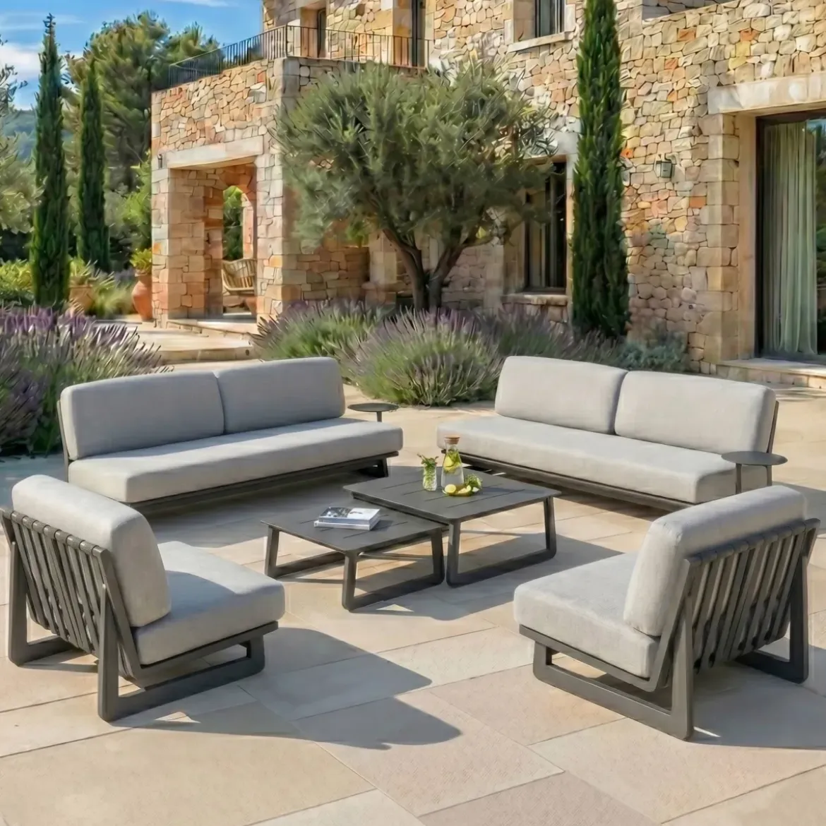 Set da giardino in alluminio 8 posti 6 pezzi Long Beach Grigio antracite e grigio chiaro