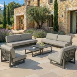 Set da giardino in alluminio 8 posti 6 pezzi Long Beach Grigio antracite e tortora