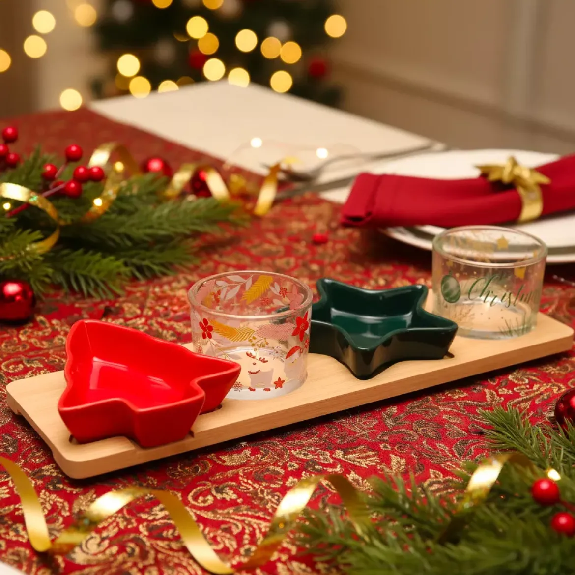 Set da tapas 7 pezzi in porcellana (10 x 33 cm) Christmas time Multicolore