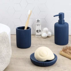 Set di accessori bagno in resina Striato Blu marino
