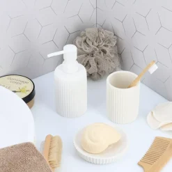 Set di accessori bagno in resina Striato Bianco