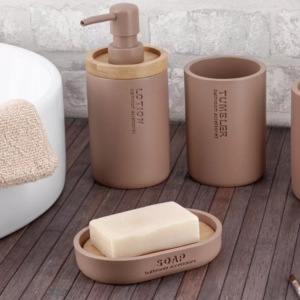 Set di accessori bagno Purebamboo Cappuccino