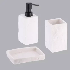 Set di accessori per il bagno effetto pietra Bianco