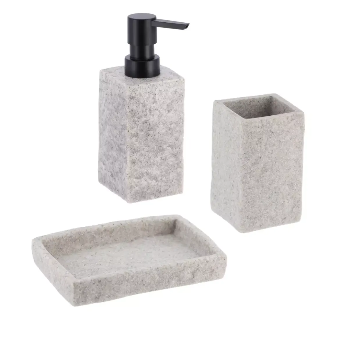 Set di accessori per il bagno effetto pietra Grigio