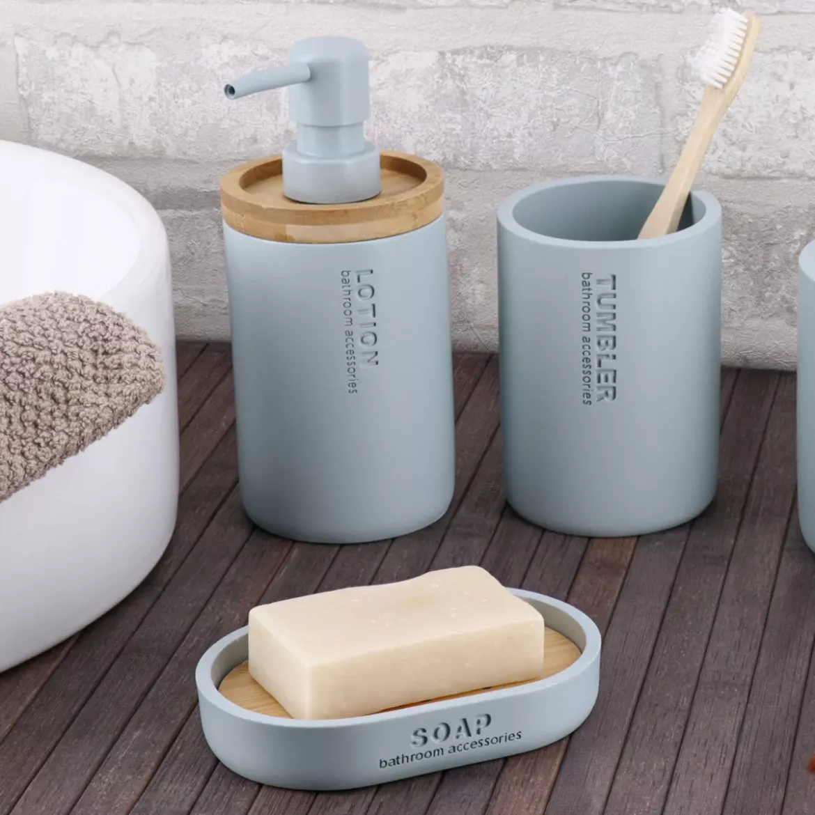 Set di accessori per il bagno Purebamboo Azzurro