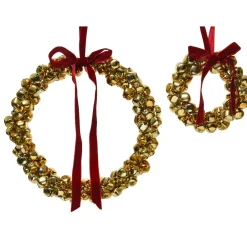 Set di 2 addobbi da appendere in metallo (D25 cm) Corona e velluto Oro