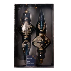 Set di 2 addobbi natalizi da appendere in vetro (H24 cm) Riflesso di Mezzanotte Blu