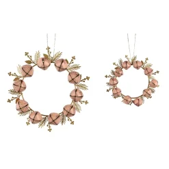 Set di 2 addobbi natalizi da appendere in metallo (D19 cm) Corona di campanelli Rosa e oro