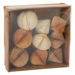 Set di 9 addobbi natalizi da appendere (D60 mm) Chiusura magnetica in carta Beige, bianco e oro