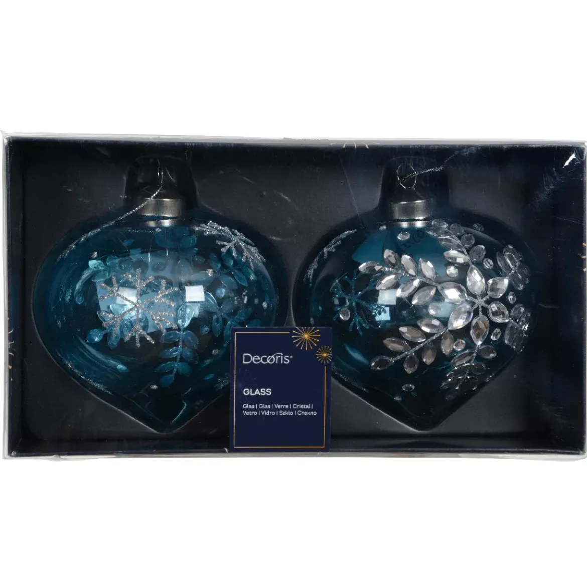 Set di 2 addobbi natalizi in vetro (D100 mm) Scintillio di Natale Azzurro