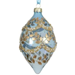Set di 2 addobbi natalizi in vetro (H14 cm) Fogliame invernale Blu