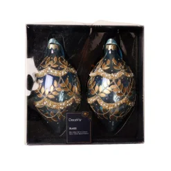Set di 2 addobbi natalizi in vetro (H14 cm) Fogliame invernale Blu