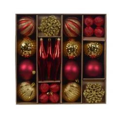 Set di addobbi per albero di Natale Christmas Bordeaux e oro chiaro