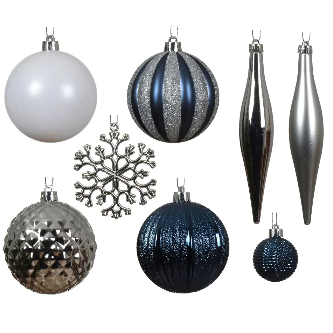 Set di addobbi per l'albero di Natale Christmas Blu argento e bianco