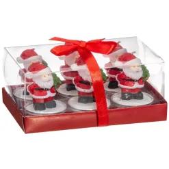 Set di 6 candele (6 cm) Babbo Natale Rosso