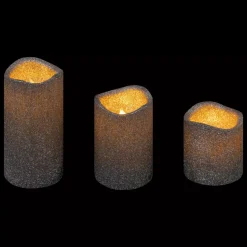 Set di 3 candele LED glitterate Argento