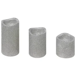 Set di 3 candele LED glitterate Argento