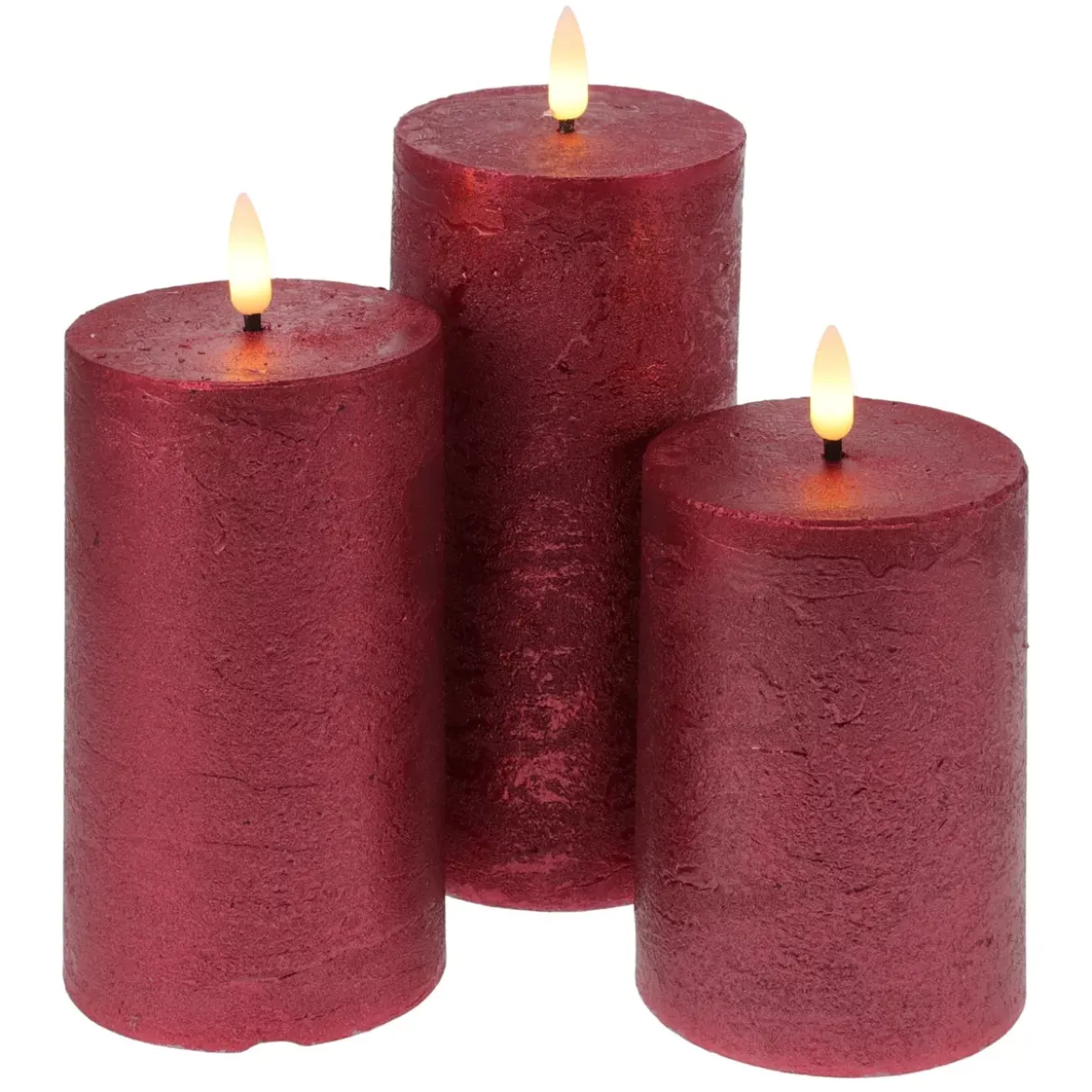 Set di 3 candele LED scintillanti a pile (D7,5 cm) Mystery Rosso