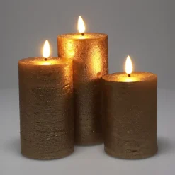 Set di 3 candele LED scintillanti a pile (D7,5 cm) Mystery Dorate