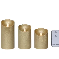 Set di 3 candele LED tremolanti (D7,5 cm) Cera naturale Oro
