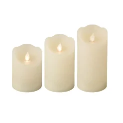 Set di 3 candele LED tremolanti (D7,5 cm) Cera naturale Crema