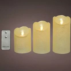 Set di 3 candele LED tremolanti (D7,5 cm) Cera naturale Crema