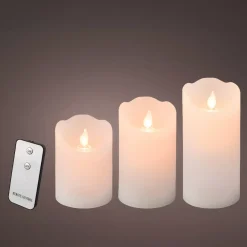 Set di 3 candele LED tremolanti (D7,5 cm) Cera naturale Bianco