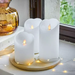Set di 3 candele LED tremolanti (D7,5 cm) Cera naturale Bianco
