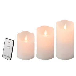 Set di 3 candele LED tremolanti (D7,5 cm) Cera naturale Bianco