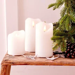 Set di 3 candele LED tremolanti (D7,5 cm) Cera naturale Bianco