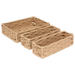 Set di 3 cestini portaoggetti intrecciati bassi (27 x 20 cm) Garlic Beige