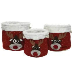 Set di 3 cesti portaoggetti (35 cm) Teste di renne Rosso