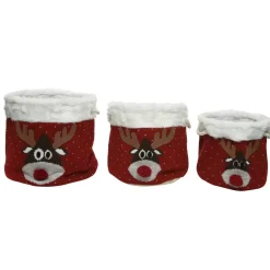 Set di 3 cesti portaoggetti (35 cm) Teste di renne Rosso