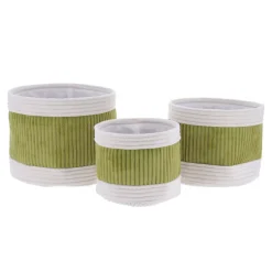 Set di 3 cesti portaoggetti in velluto (H20 cm) Boho-chic Verde oliva