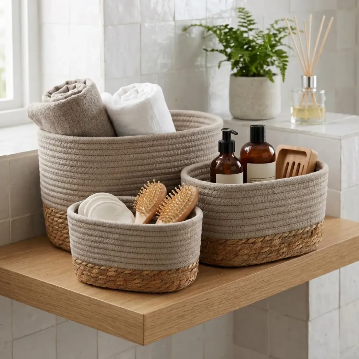 Set di 3 cesti portoggetti (13 cm) Timeless Tortora