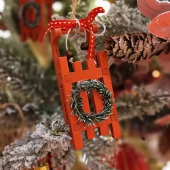 Set di 2 decorazioni da appendere (H10 cm) Slitte Ghirlanda invernale rossa
