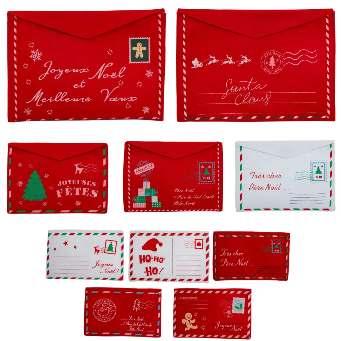 Set di 10 decorazioni natalizie da appendere in feltro assortite Buste Rosso e bianco