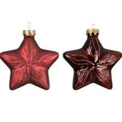 Set di 2 decorazioni natalizie in vetro (H10 cm) Stelle Celesti Bordeaux