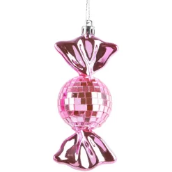 Set di 3 decorazioni natalizie da appendere (H12 cm) Caramelle disco Rosa