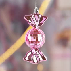 Set di 3 decorazioni natalizie da appendere (H12 cm) Caramelle disco Rosa