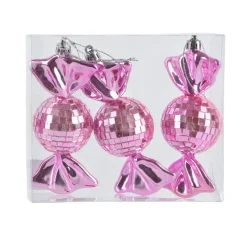 Set di 3 decorazioni natalizie da appendere (H12 cm) Caramelle disco Rosa