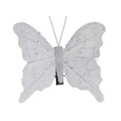 Set di 4 Farfalle su pinza (H8 cm) Scintillii e perle Bianco d'inverno