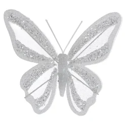 Set di 2 Farfalle su pinza (H14 cm) Sogno Bianco d'inverno