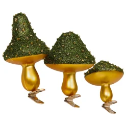 Set di 3 funghi con clip (H10 cm) Lustrini di Natale Verde