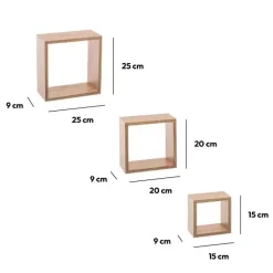 Set di 3 mensole Cube Naturale Modello piccolo
