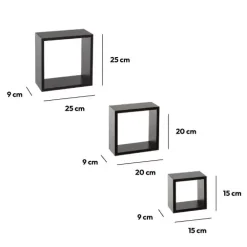 Set di 3 mensole Cube Nero Modello piccolo
