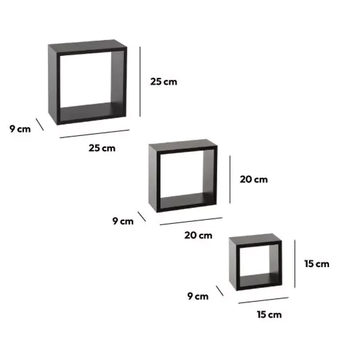 Set di 3 mensole Cube Nero Modello piccolo