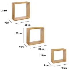 Set di 3 mensole cubo Fixy Bambù Naturale