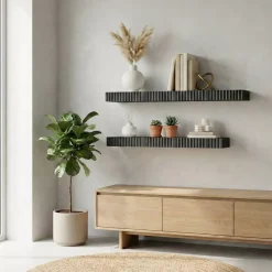 Set di 2 mensole in legno da parete (L60 cm) Bowi Nero